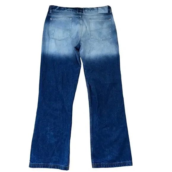 COLLUSION X008 Y2K Extreme Bleach Flare Jeans In Mid Blue Womens US Size 12 - Picture 3 of 12